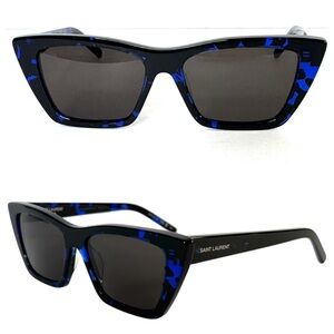 SAINT LAURENT Mica Cat Eye Sunglasses NEW Style SL 276 009 Black Blue Havana